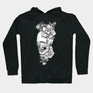 Skull and Peony Flowers Tattoo art Hoodie